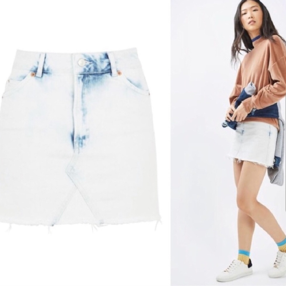 Topshop Moto Bleach Denim Distressed Skirt - Picture 2 of 7